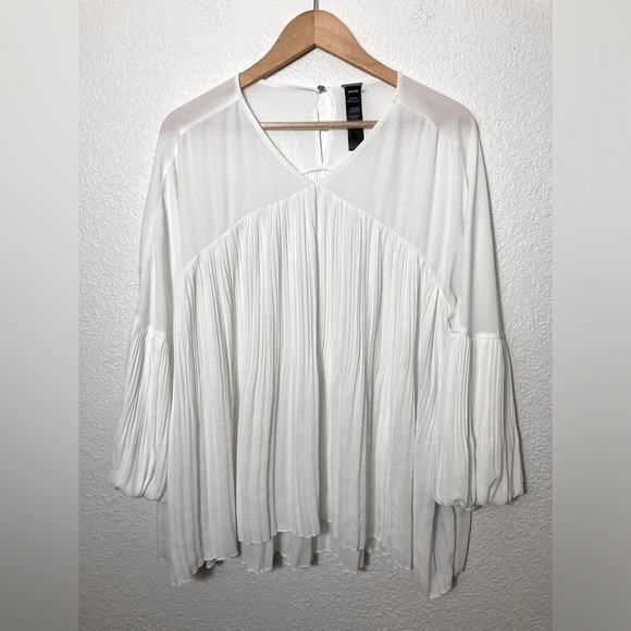 Black Label by Chicos white pleated blouse size 3 - Picture 1 of 4